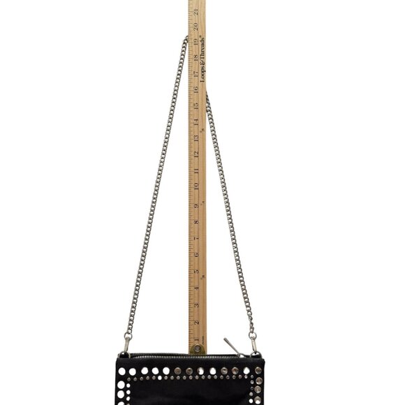 Zara Black Suede Like Silver Studded Crossbody Clutch Bag Removable Chain Strap - Picture 4 of 11